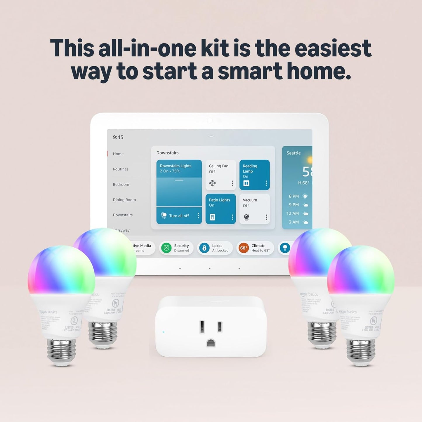 Smart Home Starter Kit | Includes Echo Hub,  Smart Plug and 4  Basics Smart Bulbs, Designed for Alexa+