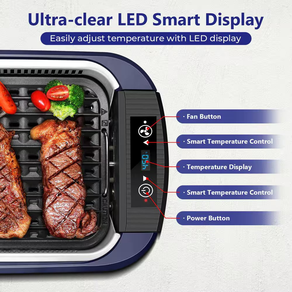 267Sq. In. Blue Smokeless Electric Portable Indoor Grill with 1500-Watt Fast Heating