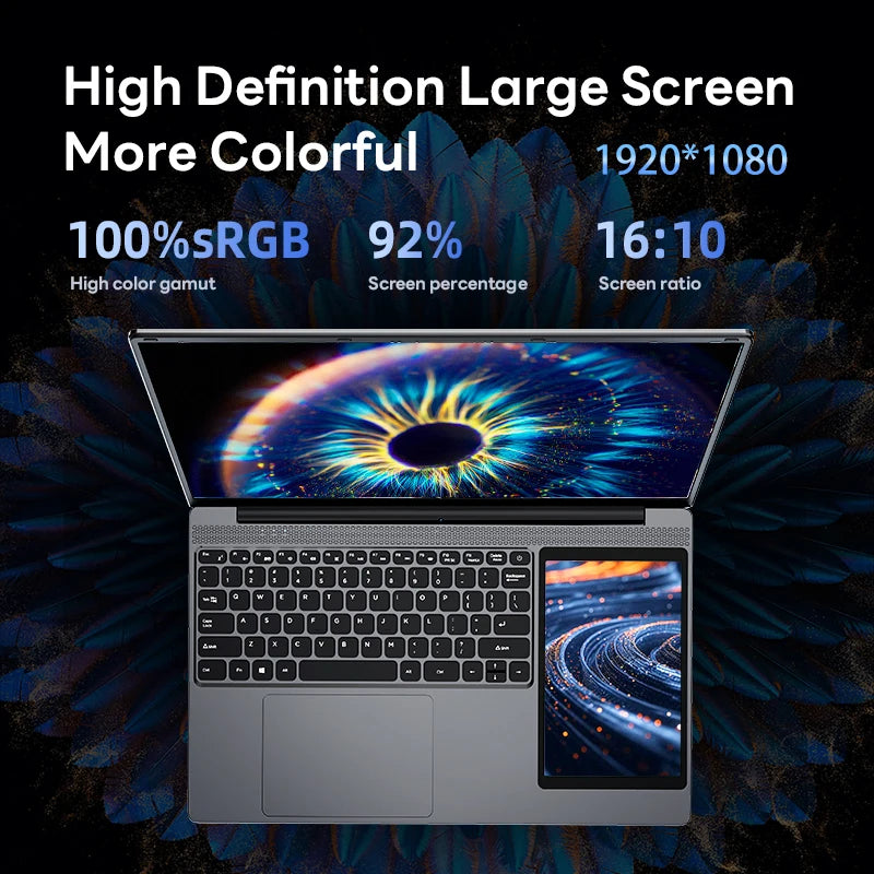 Dual Screen Laptop 15.6 Inch IPS 7 Inch Touch Screen Gaming Laptops Intel N100 16G/32G DDR4 1TB SSD Win11 Notebook