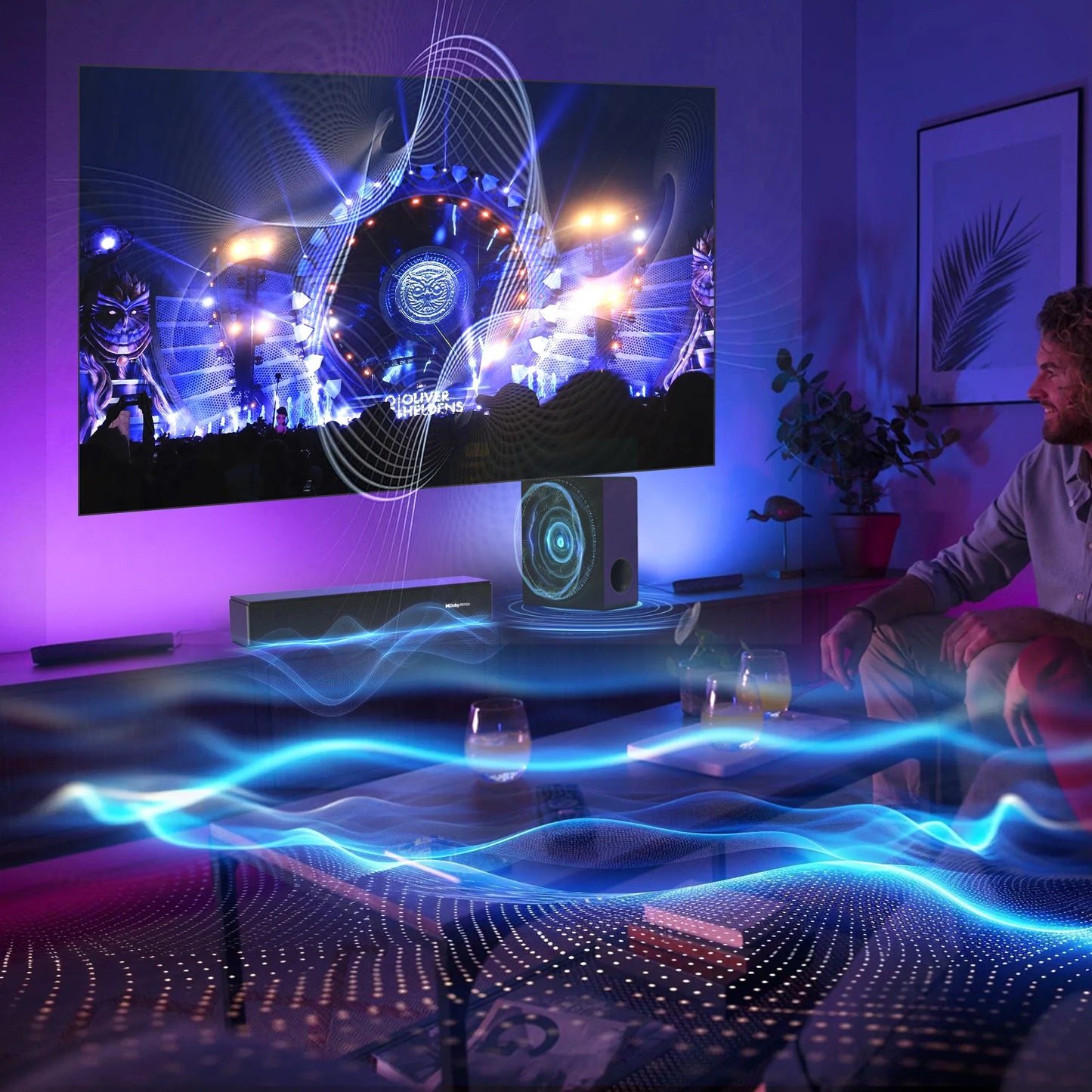 Sound Bar for TV, 200W Peak Power Dolby Atmos Soundbar with Subwoofer, 2.1 CH 3D Surround Home Audio TV Speakers with Remote Control, Bluetooth 5.3/Hdmi-Arc/Aux/Opt