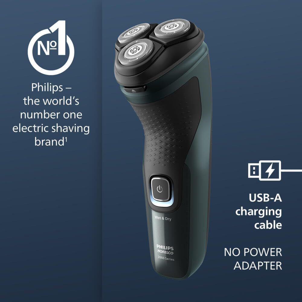 Shaver 2600 Series, Wet and Dry Electric Shaver, Pop-Up Trimmer, P-Cap, Travel Pouch, Dark Forest Green, Model X3052/91