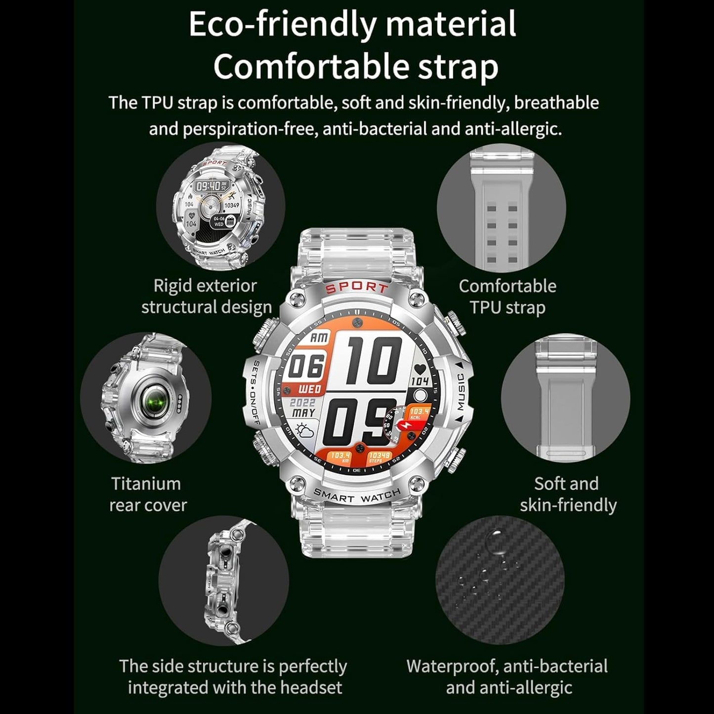 Smart Watch with Earbuds for Women Men,1.52" HD Touch Screen & Bluetooth Call (Make/Answer),Activity Tracker 2 in 1 Heart Rate Monitor,Bluetooth Watch with Local Music for Android Ios
