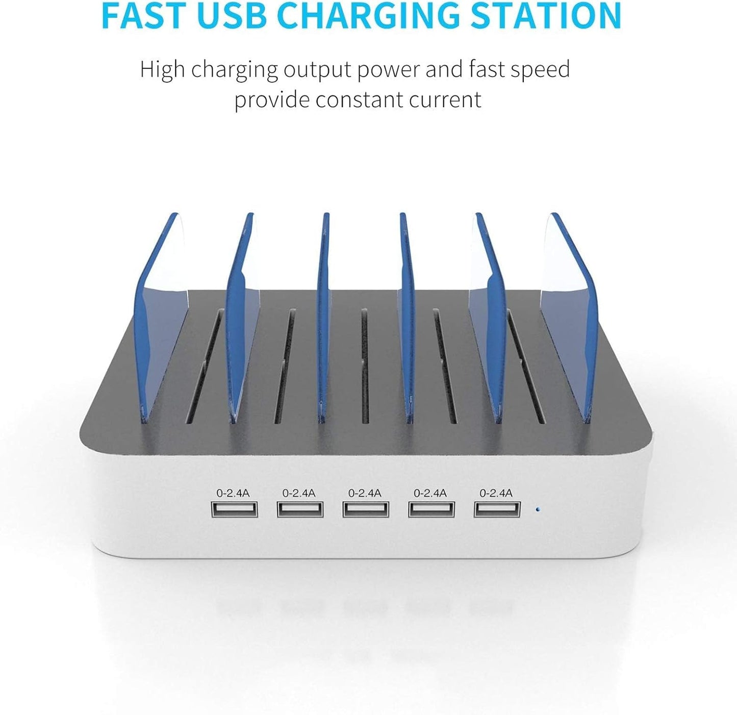 Charging Station for Multiple Devices : 5 Port Multi USB-A Charger Stations Multi-Device Organizer Charging Dock Designed for Iphone Ipad Cell Phone Tablets (7 Short Cables Included)