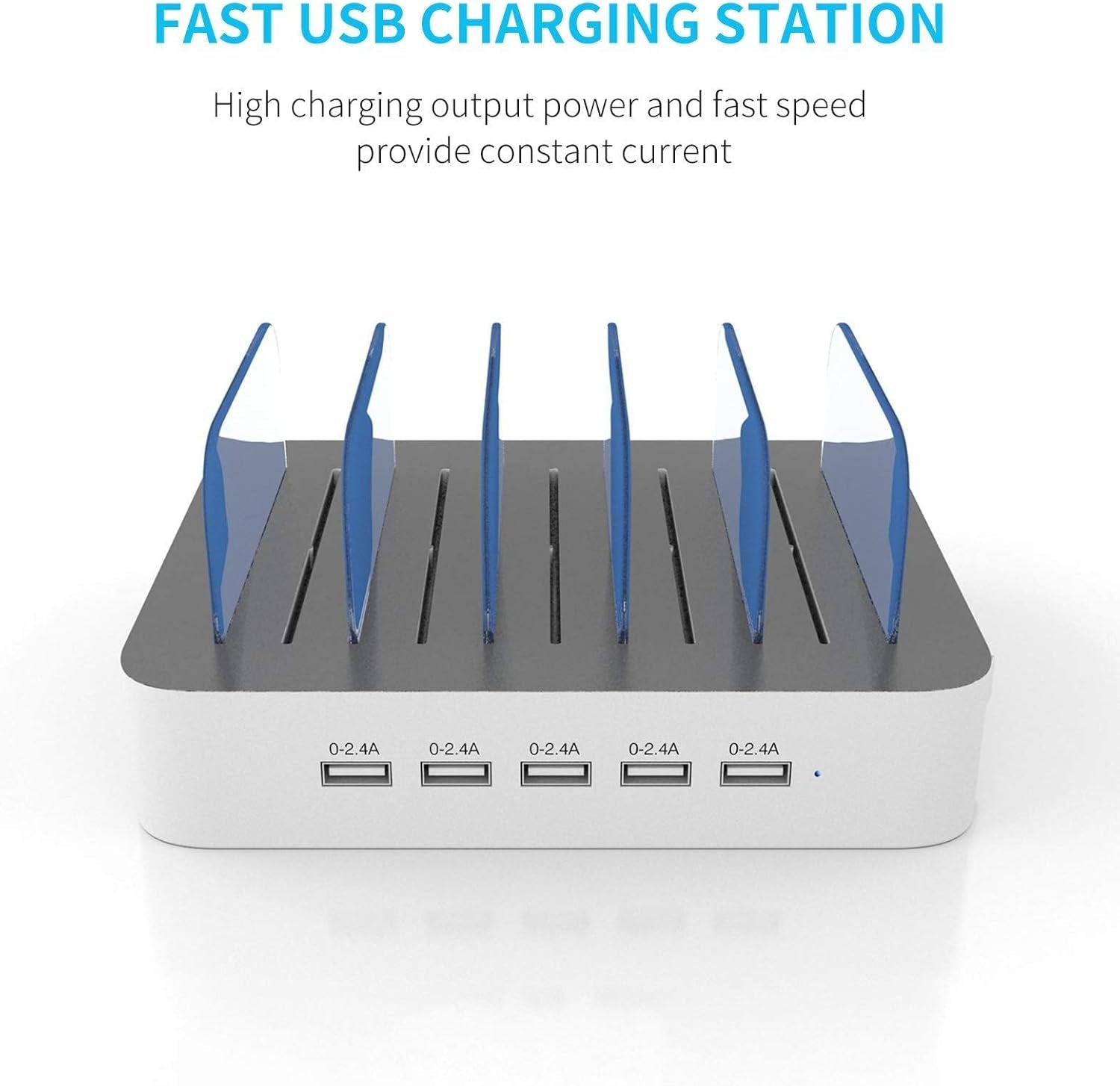 Charging Station for Multiple Devices : 5 Port Multi USB-A Charger Stations Multi-Device Organizer Charging Dock Designed for Iphone Ipad Cell Phone Tablets (7 Short Cables Included)