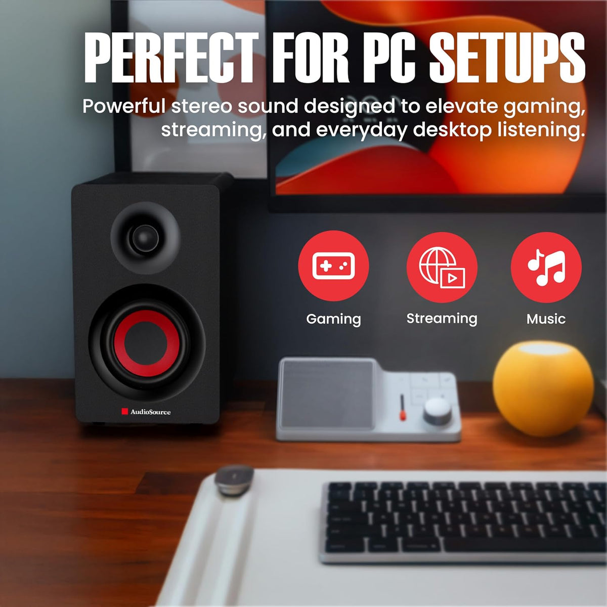 Bookshelf 30W RMS Powered Desktop Speakers, Bluetooth, Hi-Fi