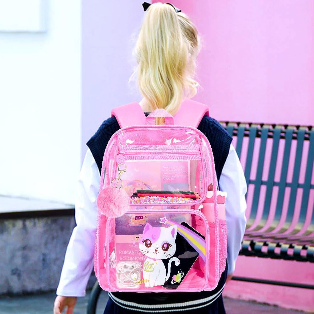 3PCS Clear Backpack for Girls and Boys, Kids See through Backpacks Stadium Approved, Transparent Bookbag for Elementary