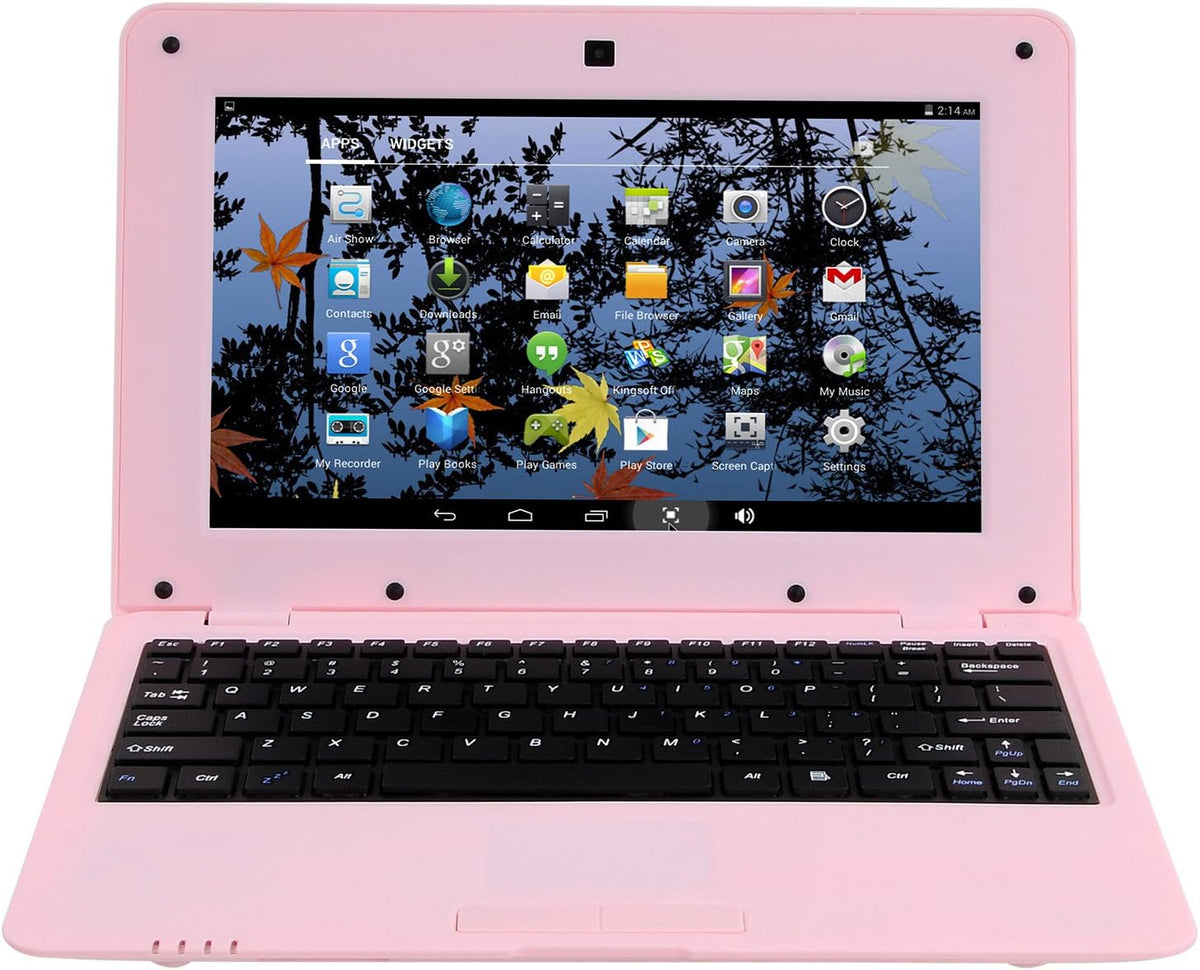 2025 Version 10.1 Inch Portable 8GB Computer Laptop PC Quad Core Android 6.0 Mini Netbook Slim and Lightweight Notebook Youtube Player Flash (Pink)