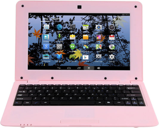 2025 Version 10.1 Inch Portable 8GB Computer Laptop PC Quad Core Android 6.0 Mini Netbook Slim and Lightweight Notebook Youtube Player Flash (Pink)