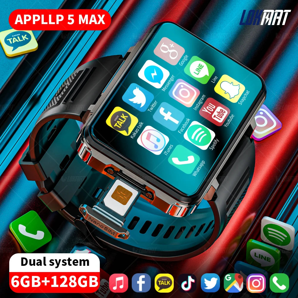 Lokmat Appllp 5 Android Watch Phone Square Big Screen Wifi 4G Calls Smartwatches Dual Camera with Flashlight Gaming Watch