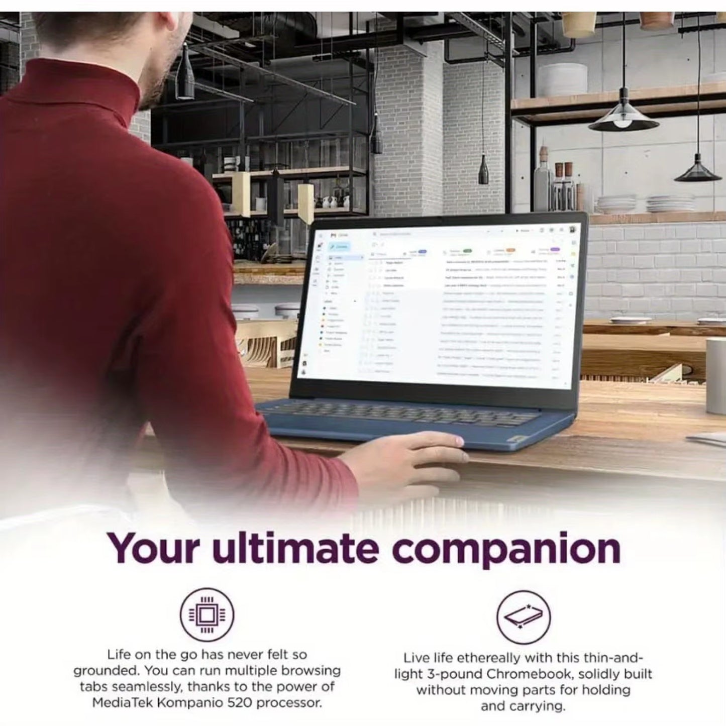 Lenovo Ideapad Slim 3 14'' Full HD Chromebook, Kompanio 520,4GB RAM,320GB Storage(64Gb Emmc+256Gb SD Card),Chrome OS