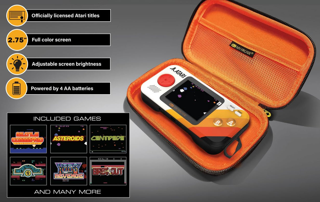 Atari Pocket Player Bundle: Portable Video Game Console with 100 Games, Travel Case and Screen Protector Included