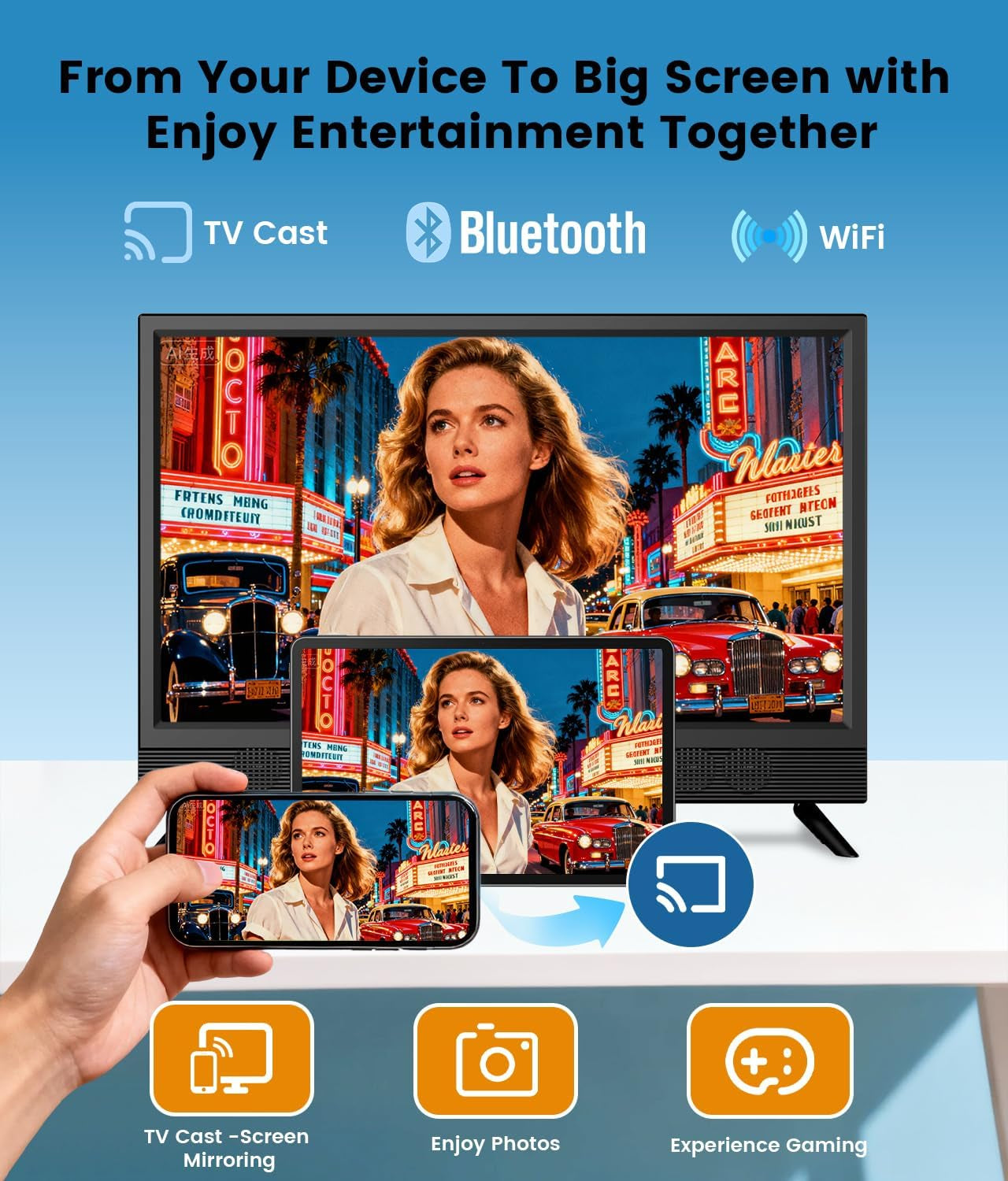 22-Inch Small Smart TV Full HD 1080P | Kitchen Smart TV, Flat Screen Television with Loud Dual Stereo Speakers, 178° Viewing & Wi/Fi (22, Inches)
