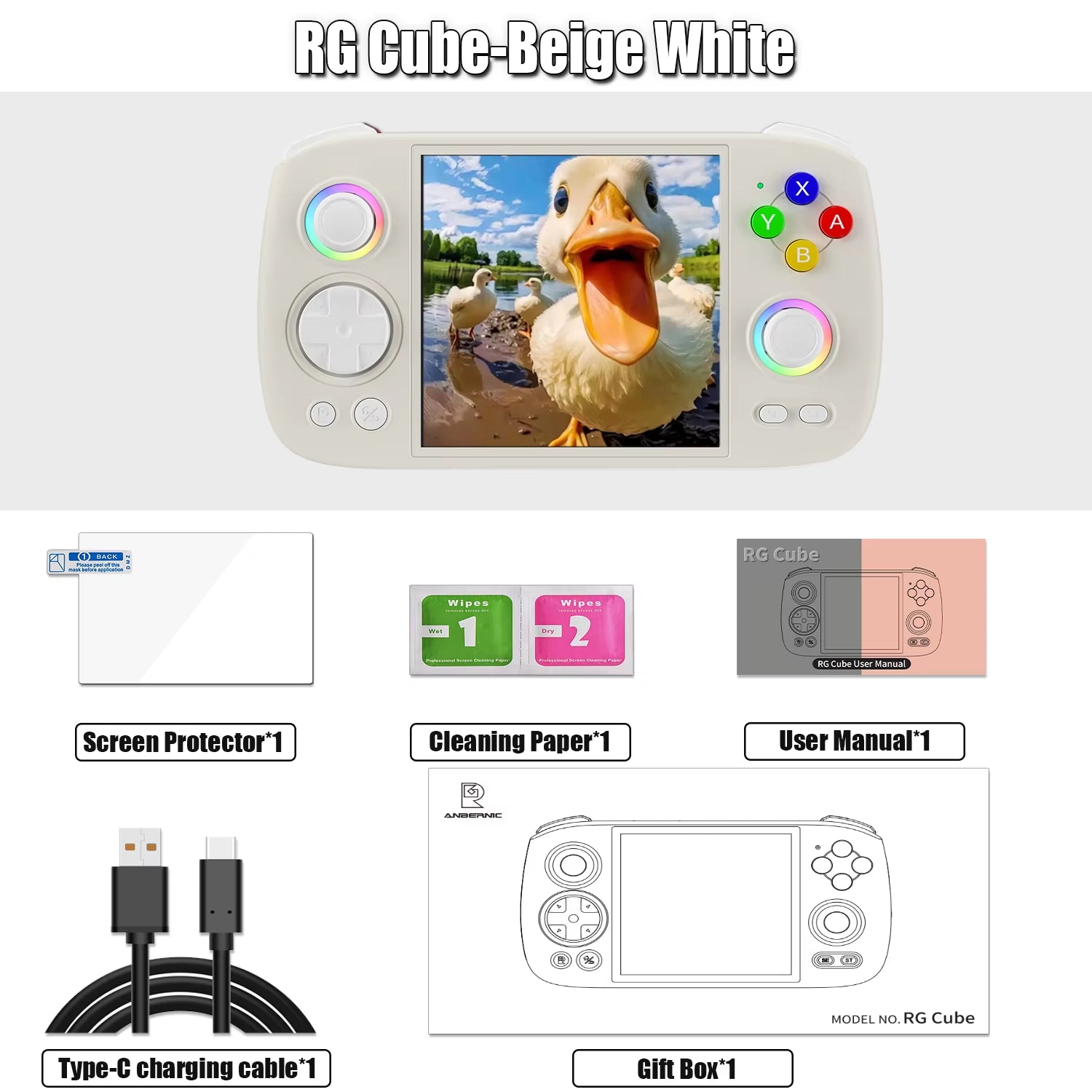 Rgcube Handheld Game Console Android 13 Game Player 3.95" IPS Screen Unisoc T820 RGB Lighting RG Cube Dual High-Speaker