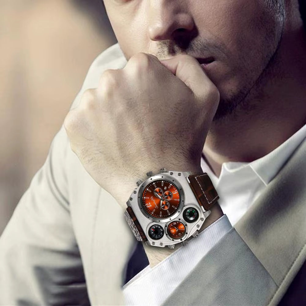 2022 Trendy Luxury Brand Men Watches Men Sport Watches Two Time Zone Wristwatch Decorative Compass Male Quartz Watch