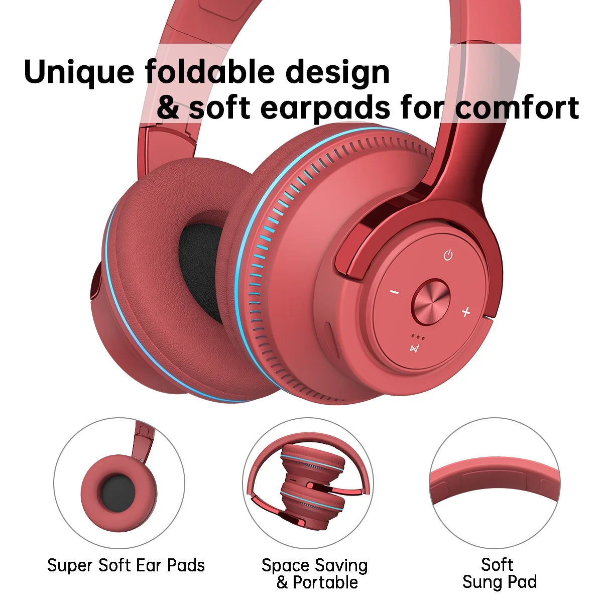 Wireless On-Ear Headphones, Upgraded Bass Hifi Stereo, Foldable and Wireless Wired Mode, Noise Isolating Over-Ear Headphones with Mic and Volume Control for Computer Laptop Mobile