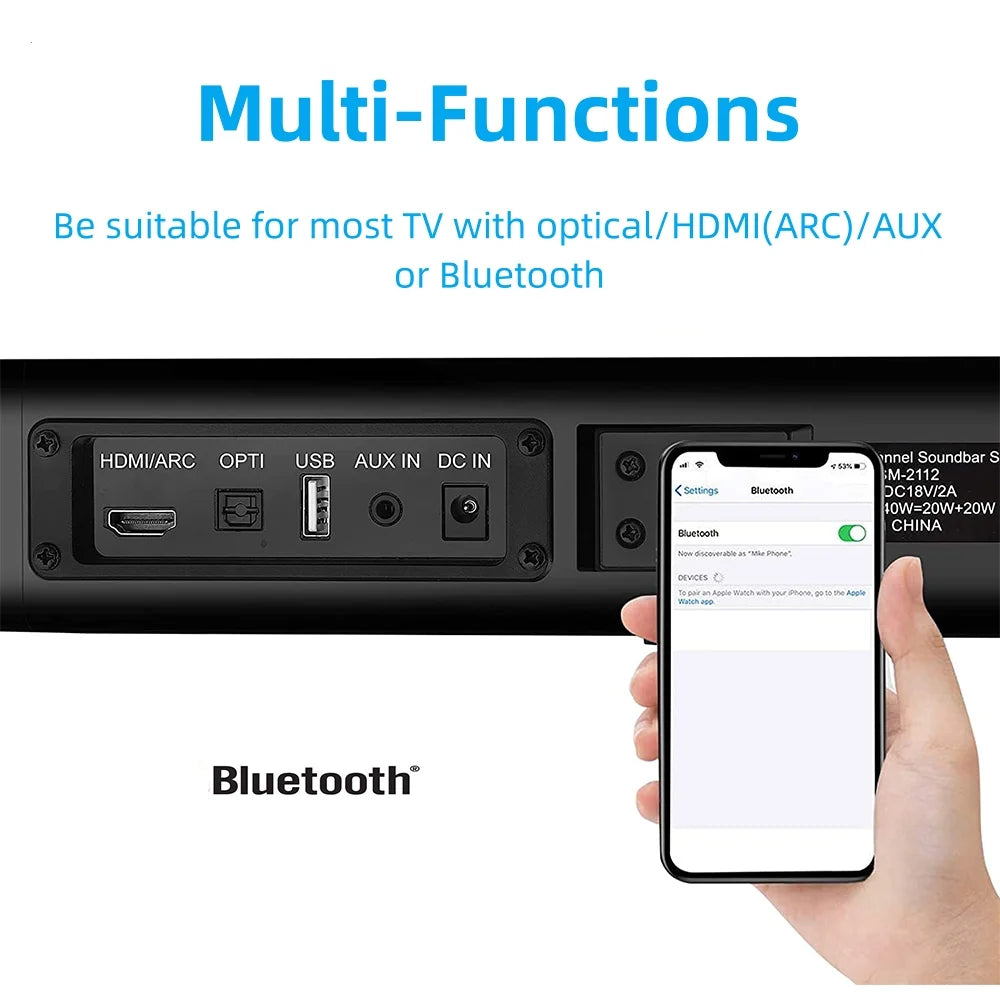 Sound Bar for TV 120W Wireless Bluetooth 5.0 Soundbars 3D Surround Sound System Home Theater Speaker Split Soundbar