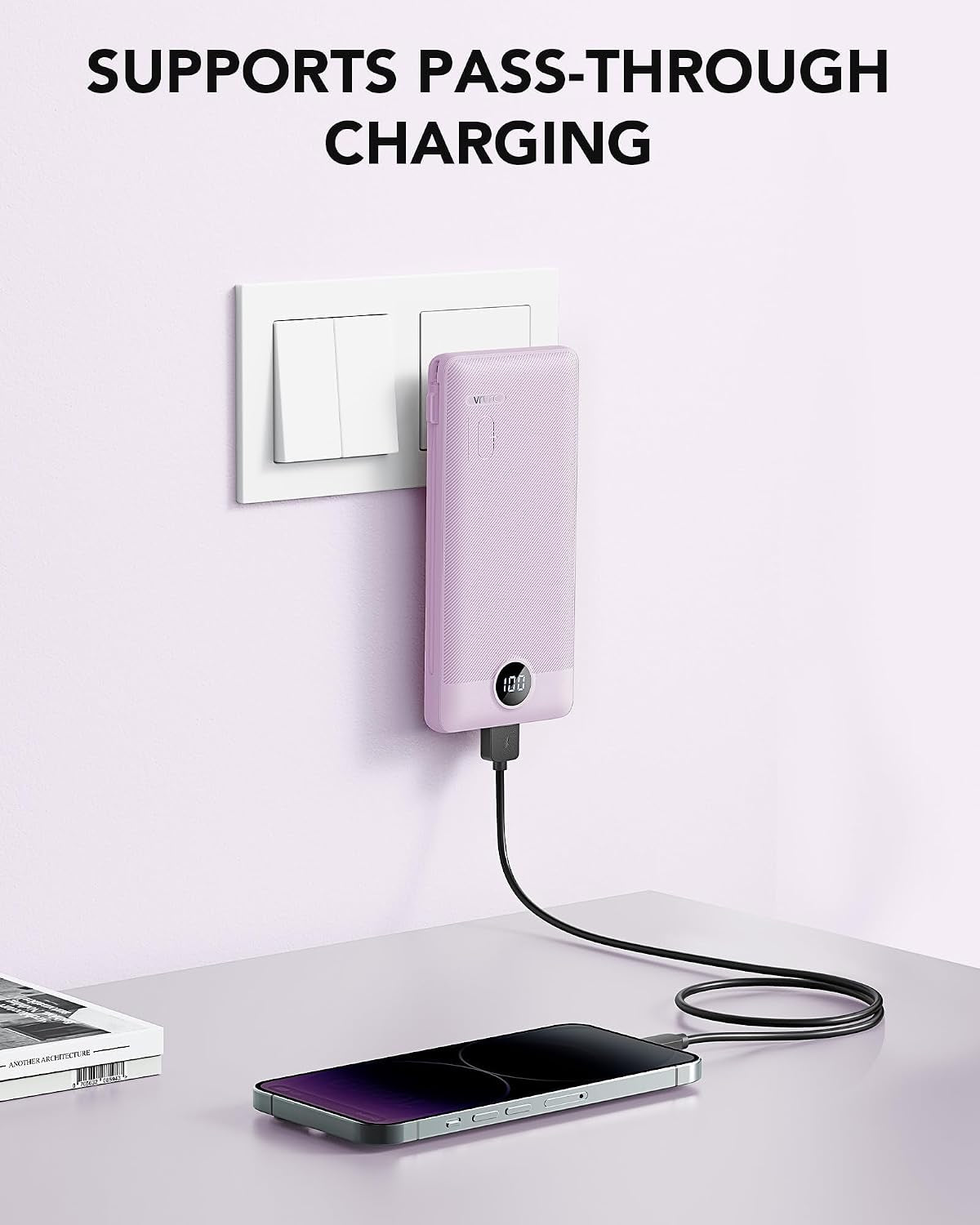 Portable Charger, Power Bank Built-In Cables and AC Wall Plug