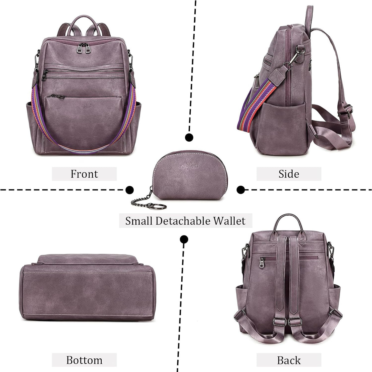 Leather Backpack Purse for Women Designer Ladies Shoulder Bag Fashion Faux Work Travel Handbags