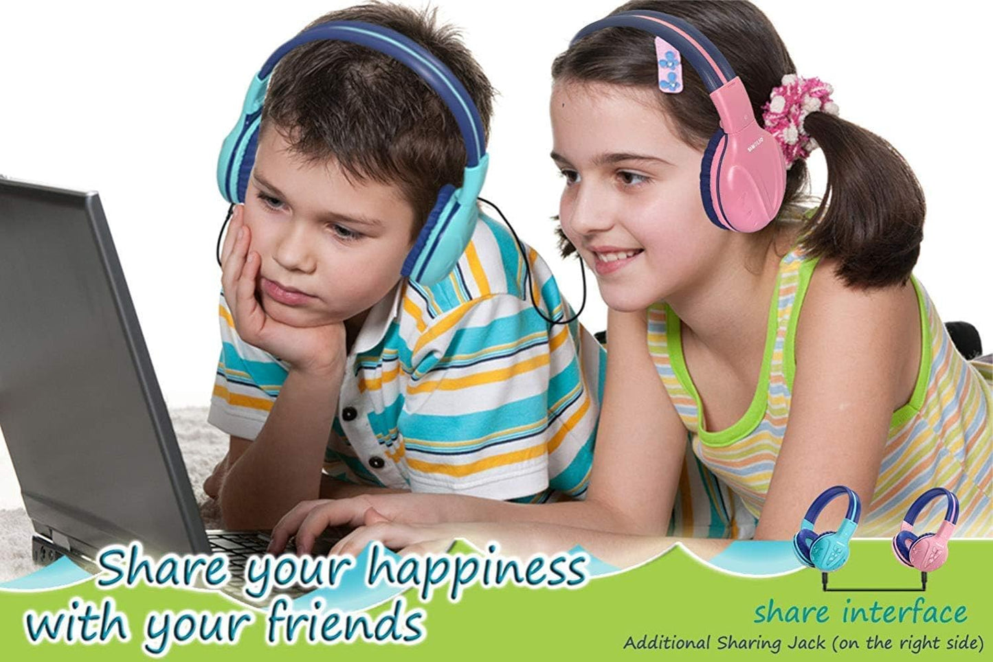 2 Pack Kids Bluetooth Headphones with Share Port, 75/85/94Db Volume Limit W/Mic for Toddler Teens, Bluetooth 6.0, 30H Playtime, Foldable Headsets W/Travel Case for School Airplane Ipad PC
