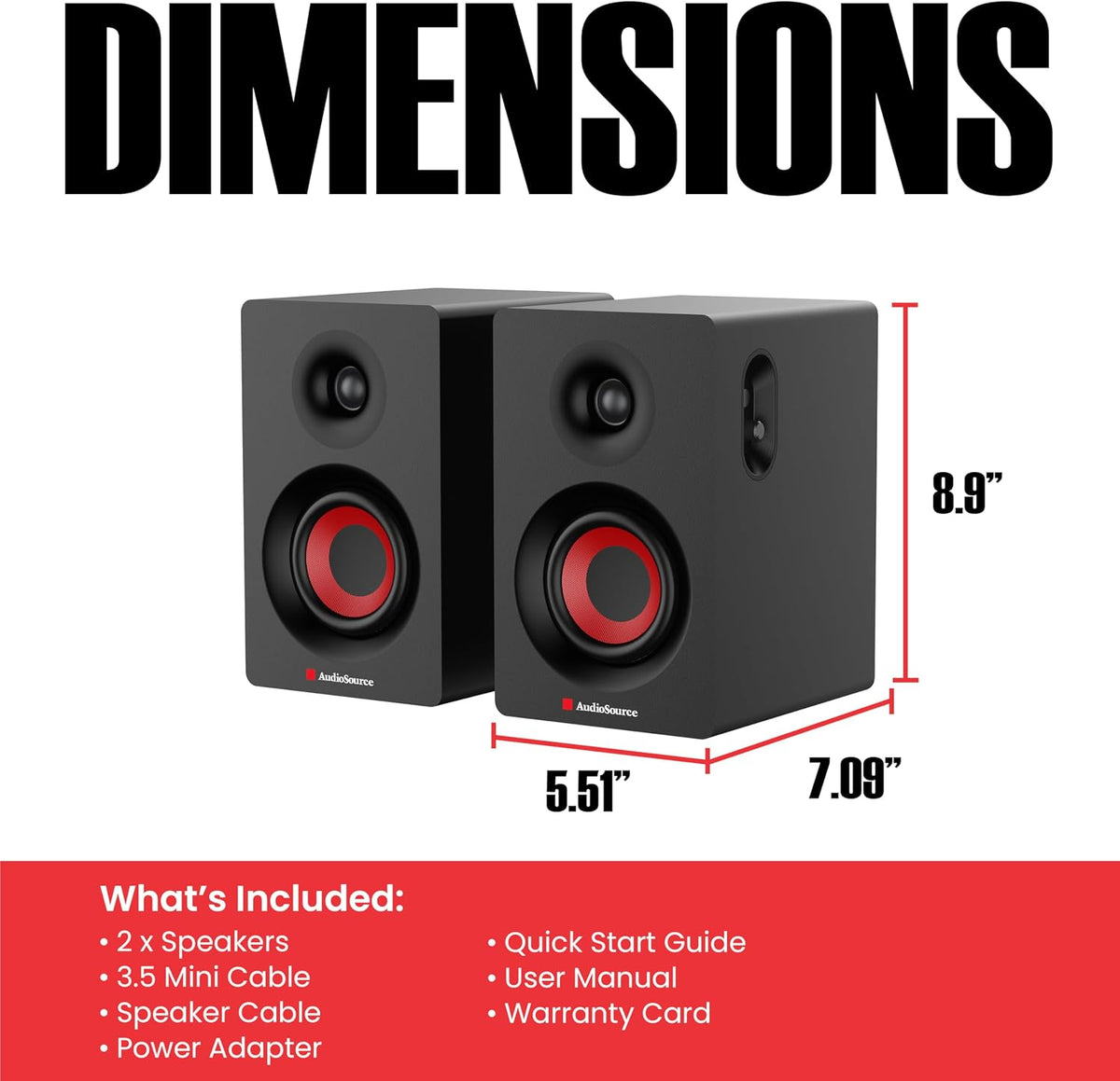 Bookshelf 30W RMS Powered Desktop Speakers, Bluetooth, Hi-Fi
