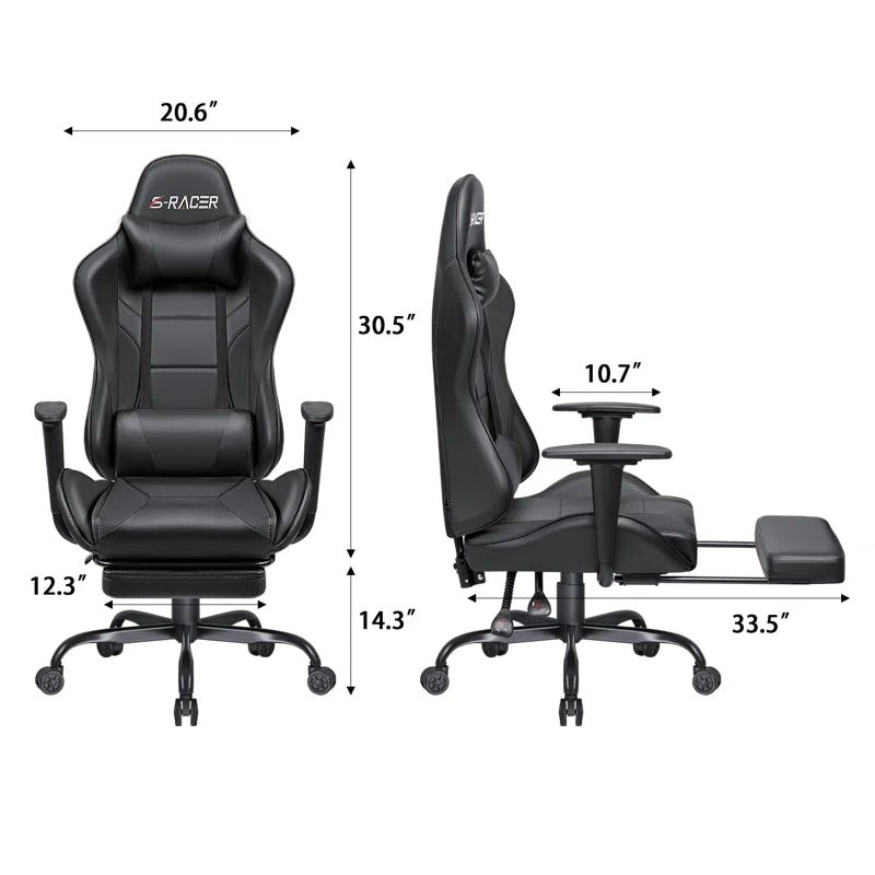 High-Back Massage Adjustable Reclining Ergonomic Faux Leather Swiveling PC & Racing Game Chair with Footrest