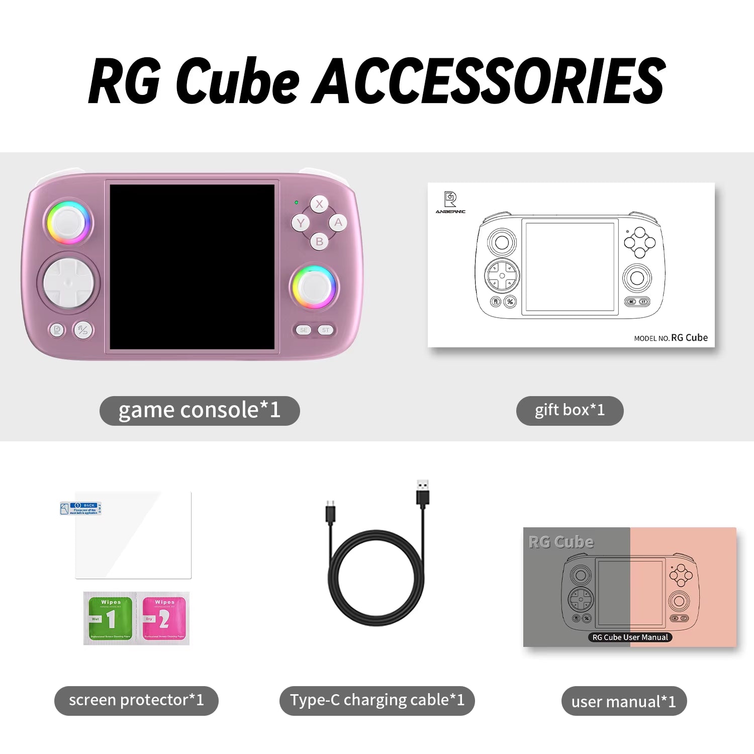 RG Cube Retro Handheld Game Console 3.95" IPS Touch Screen Android 13 RGB Lighting Hall Joystick Support WIFI Streaming