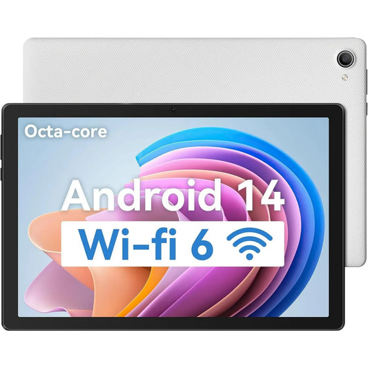 10 Inch Tablet Android 14 Tablet, 8GB RAM + 32GB ROM (1TB TF) Octa-Core 2.0 Ghz, Wifi 6, Bluetooth 5.0, Type-C ,White