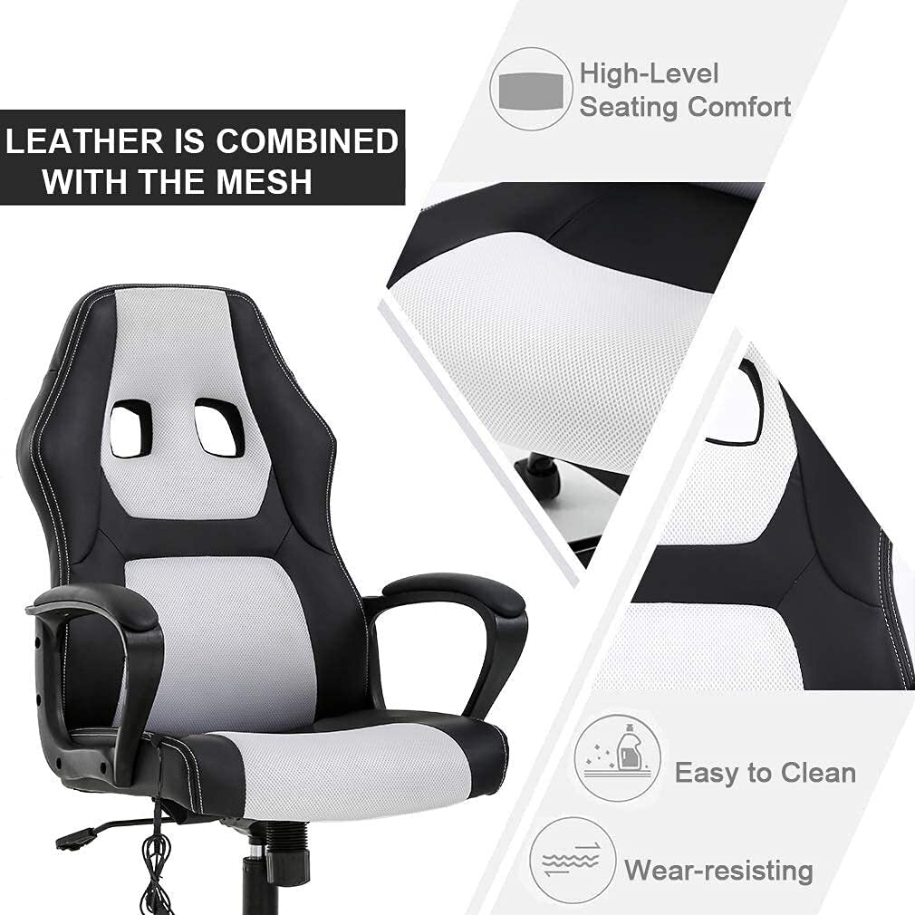 Massage Computer Gaming Chair Swivel Office Ergonomic Racing Chair Seat White