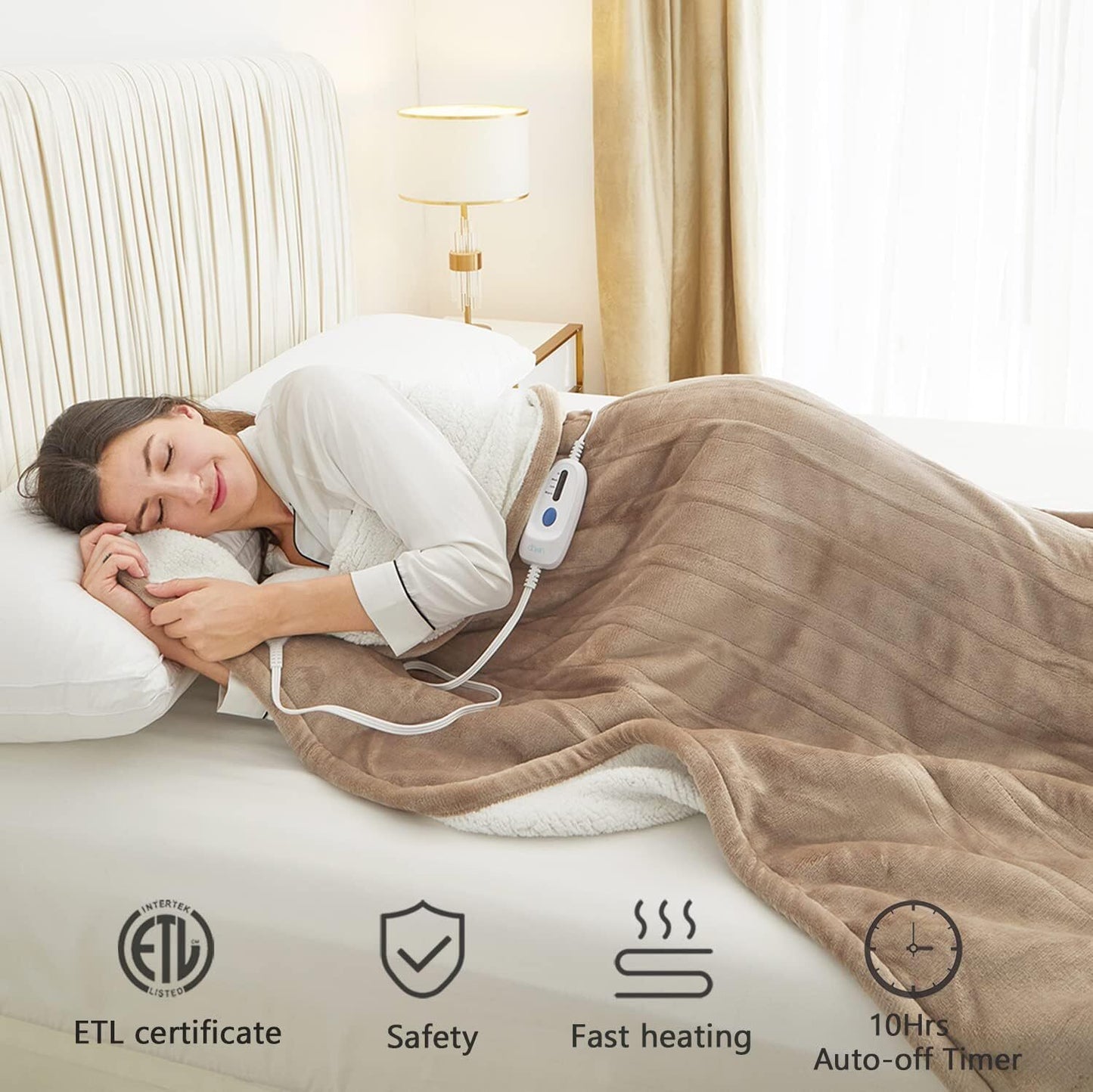Heated Electric Blanket Throw &Twin Size - 10Hrs Timer Auto-Off & 4 Heating