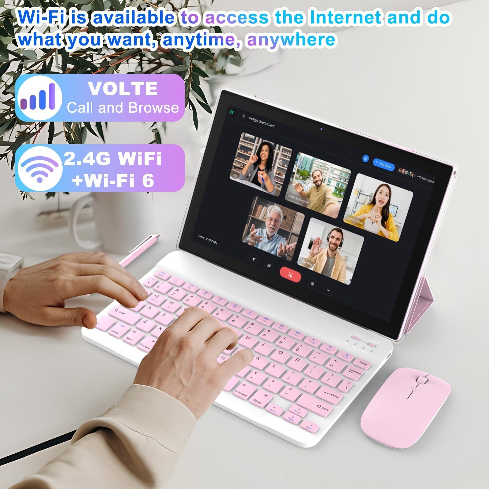 Android 14 Tablet 10 Inch, 2024 Newest 2 in 1 Tablets with Keyboard/ Mouse/ C...