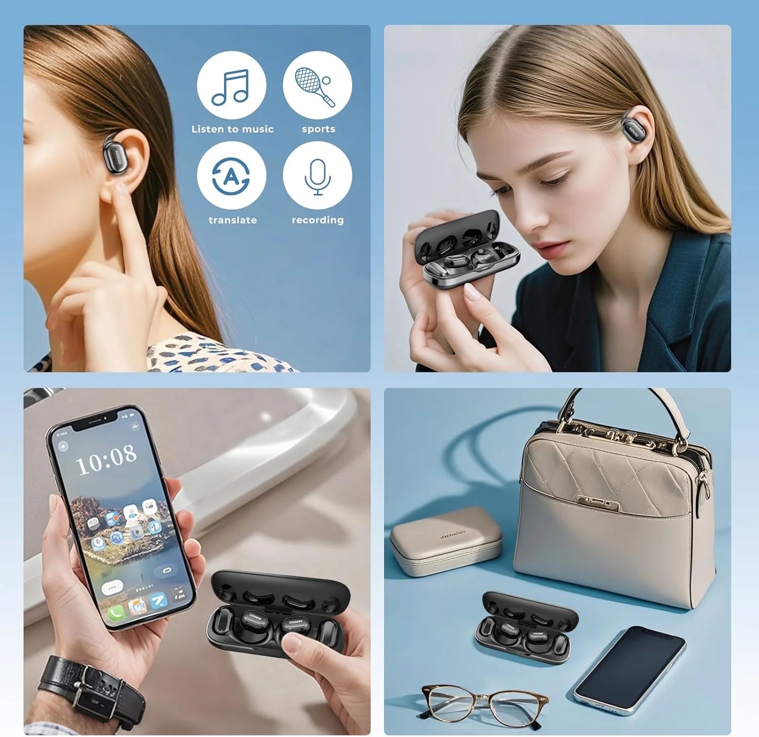 MS165 AI Translation Earbuds Real Time Translator Open Ear Earbuds 150 Languages Bluetooth 5.4