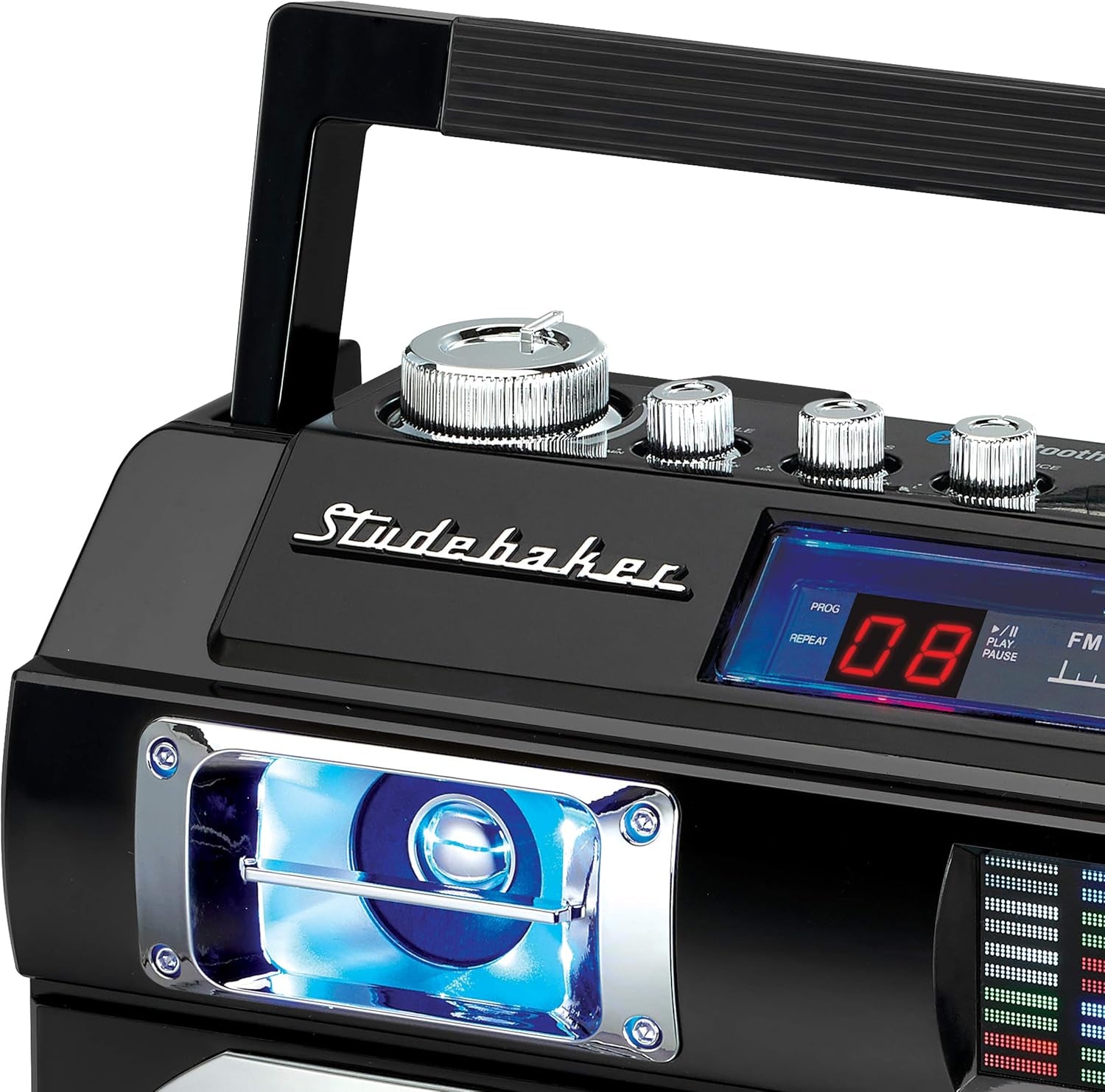 SB2145B 80'S Retro Street Bluetooth Boombox with FM Radio, CD Player, LED EQ, 10 Watts RMS Power and AC/DC