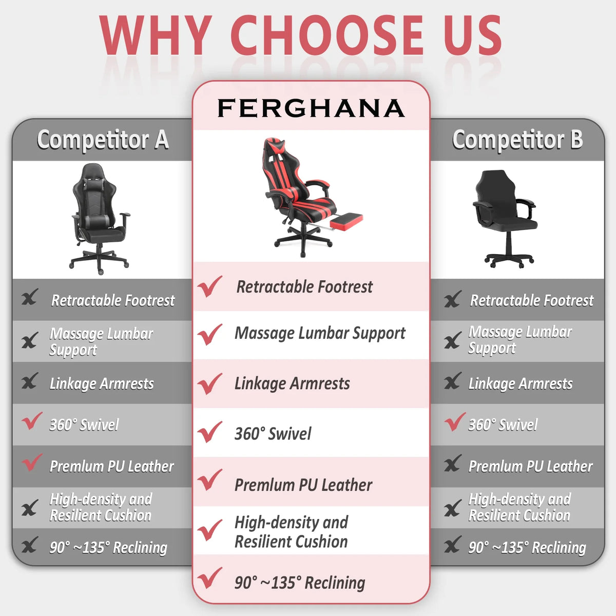 Red Gaming Chair, Reclining Office Chair with Footrest & Massage Lumbar, Ergonomic Swivel Gamer Game Chair with Adjustable Headrest