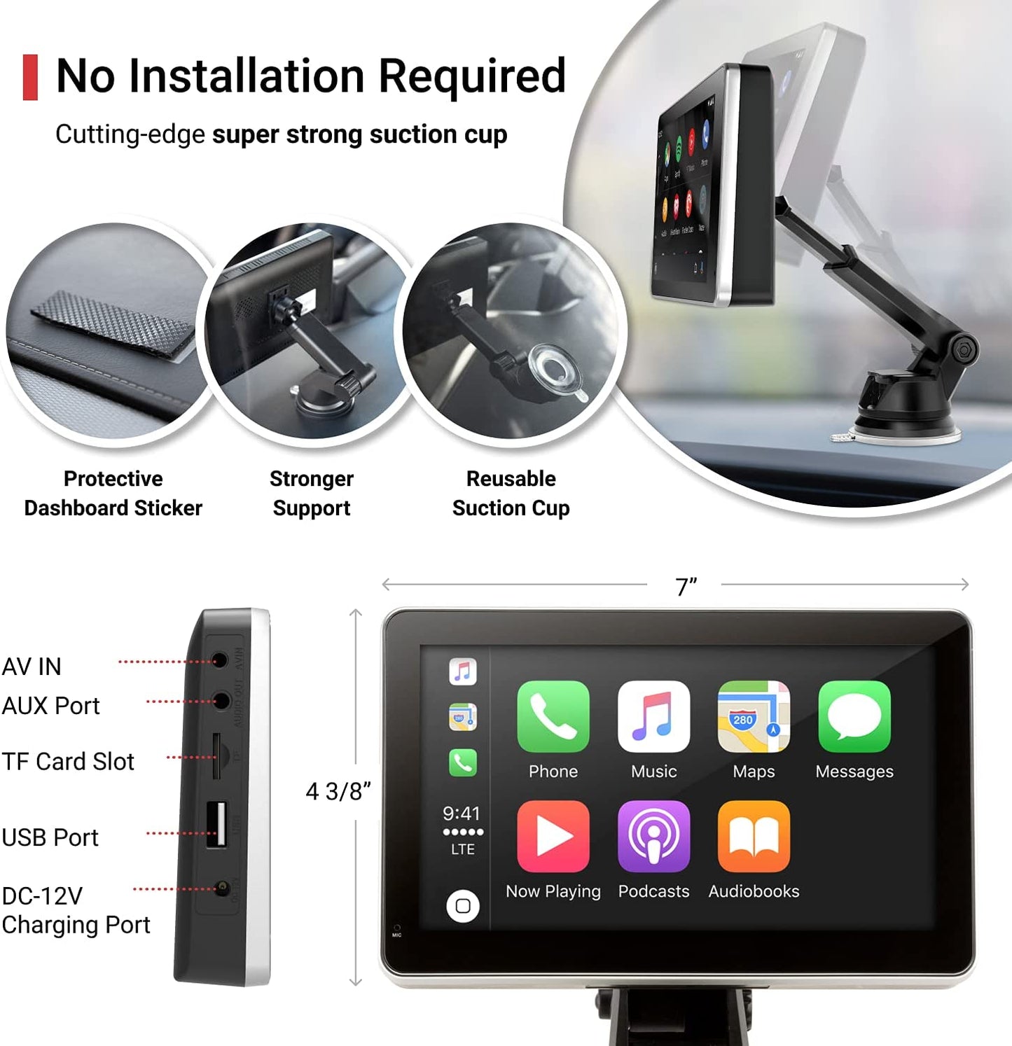 INTELLIDASH with Apple Carplay and Android Auto, 7'' IPS Touchscreen Multimedia Player with Bluetooth, Mirror Link, Siriusxm, Google, Siri Assistant Dash or Windshield Mounted