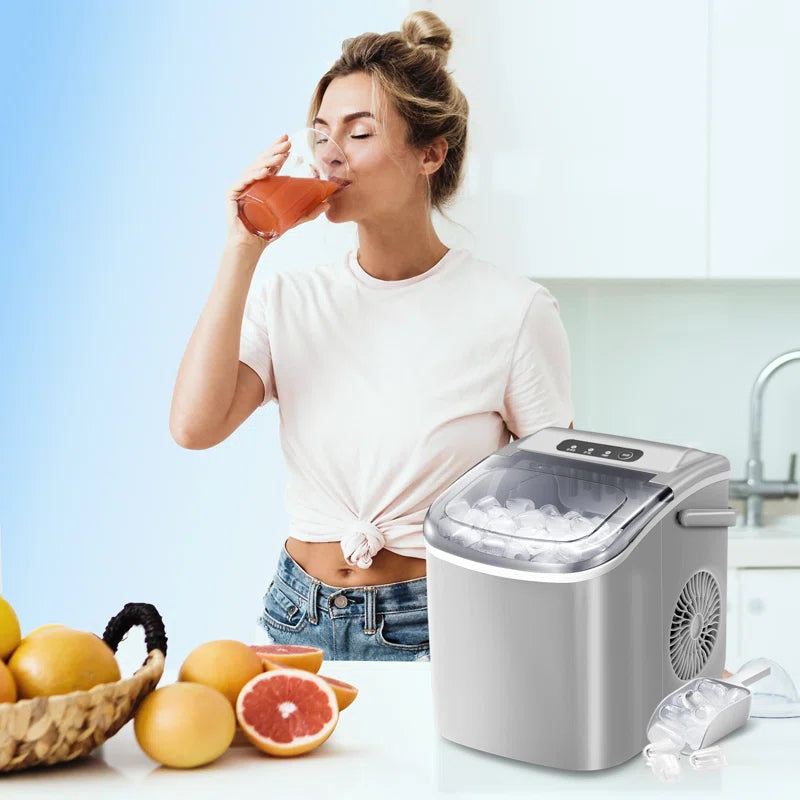 Countertop Ice Maker Ice Machine with Handle,Self-Cleaning Ice Makers, 26Lbs/24H, 9 Ice Cubes Ready in 6 Mins for Home/Kitchen/Bar/Party/Camping