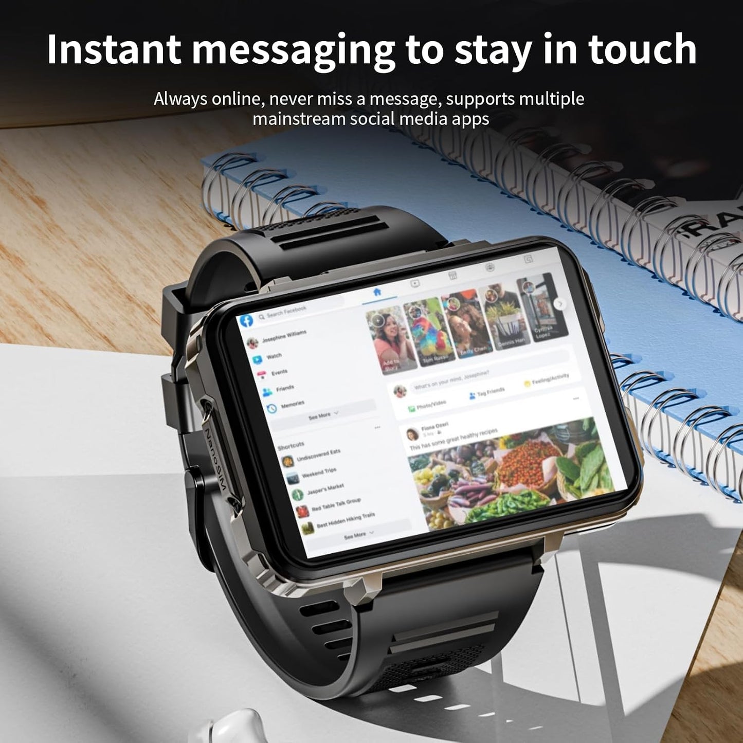 4G SIM Card Smart Watch, 6GB+128GB Android Smartwatch Phone Call, 2.4" Large Screen Sport Watch 1500Mah Dual Camera Wifi Bluetooth GPS Smart Watches for Men