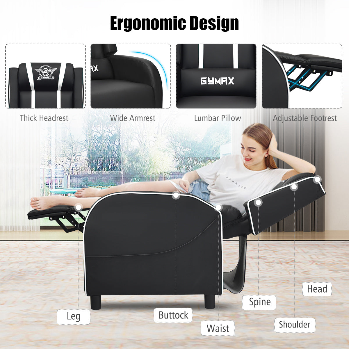 Massage Gaming Recliner Chair Racing Single Lounge Sofa Home Theater Seat