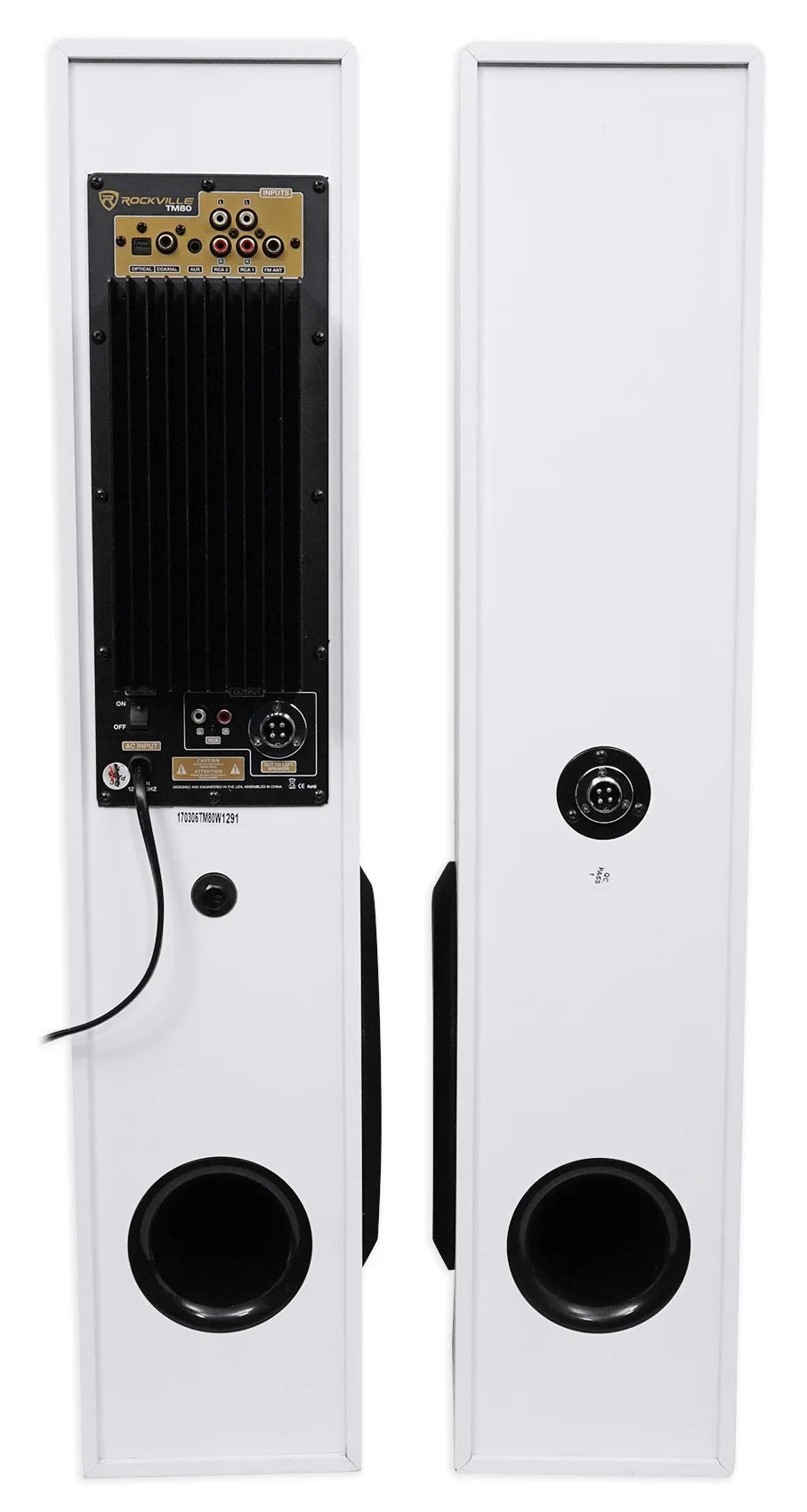 TM80W White Powered Home Theater Tower Speakers 8" Sub/Bluetooth/Usb