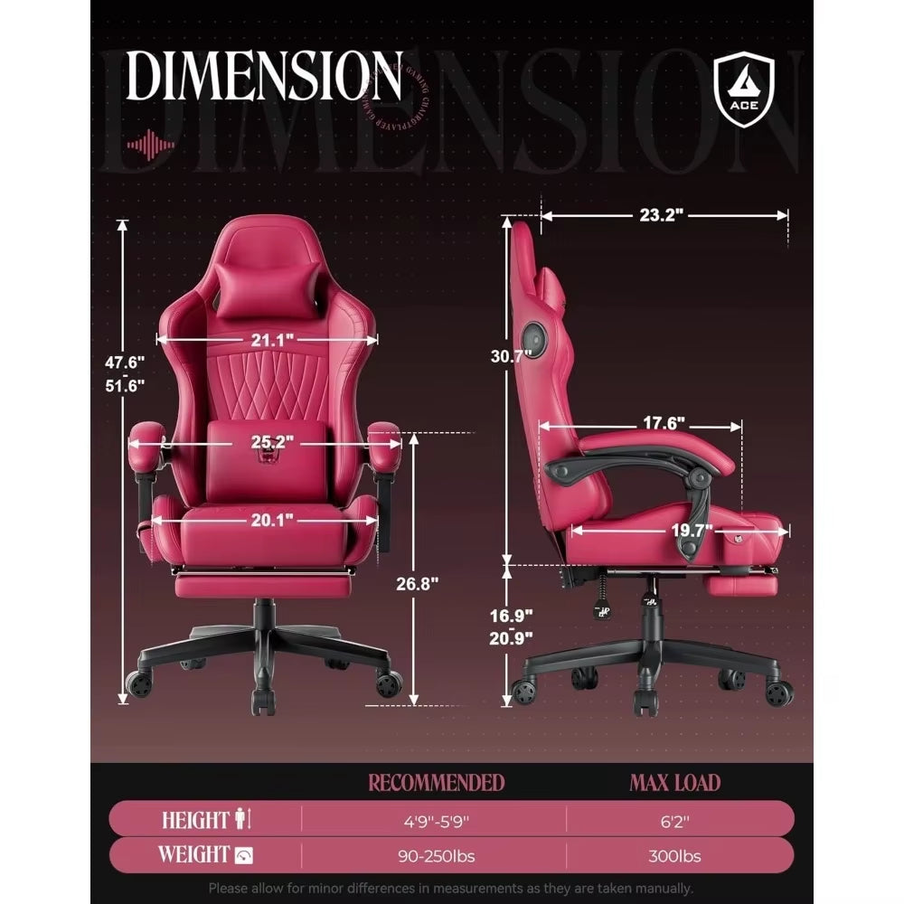 Gaming Chair with Speakers, Video Game Chairs with Footrest, PC Gamer Chairs for Adults - Padded High Back Ergonomic Re