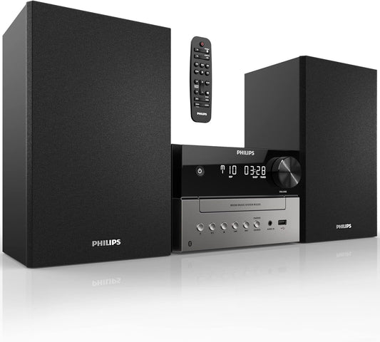 Philips Bluetooth Stereo System for Home with CD Player for Home, Wireless Streaming, MP3, USB, Audio In, FM Radio, 18W, Micro Music Sound System