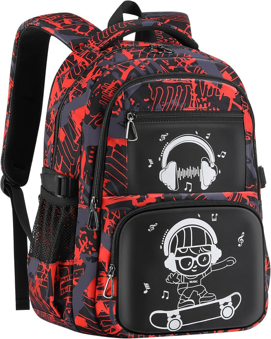 School Backpack for Boys Backpacks for Kids Camo Bookbag Teens Middle School Bags Waterproof Travel Backpack-Red