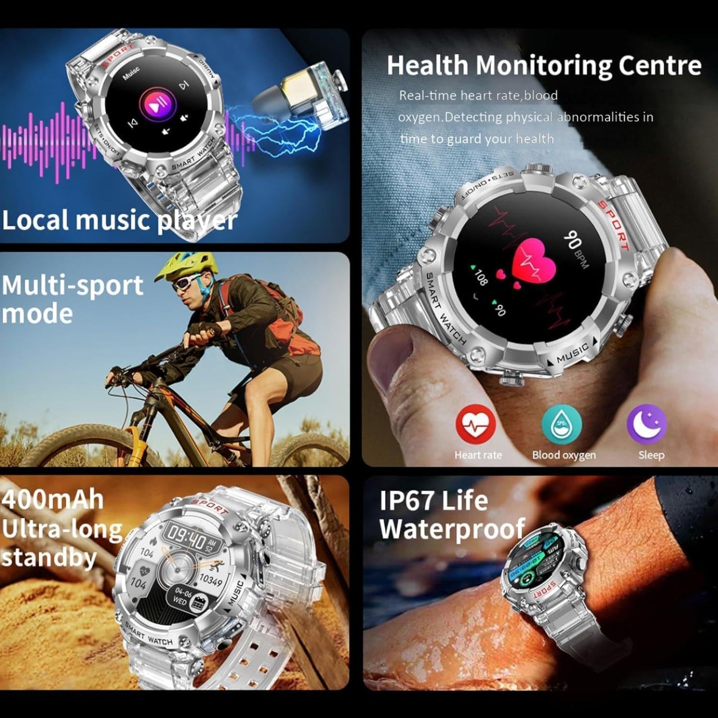 Smart Watch with Earbuds for Women Men,1.52" HD Touch Screen & Bluetooth Call (Make/Answer),Activity Tracker 2 in 1 Heart Rate Monitor,Bluetooth Watch with Local Music for Android Ios