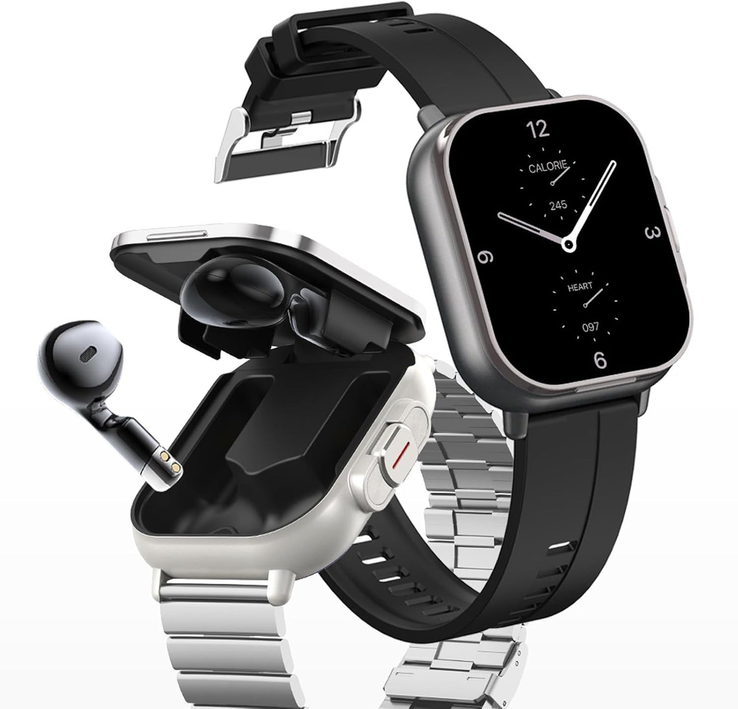 Smartwatch with Earbuds, Earbuds Watches with Silicone Band, 2.01 Inch Screen, Tracker Watch with Earbuds Inside, Support NFC, IP67, Charging