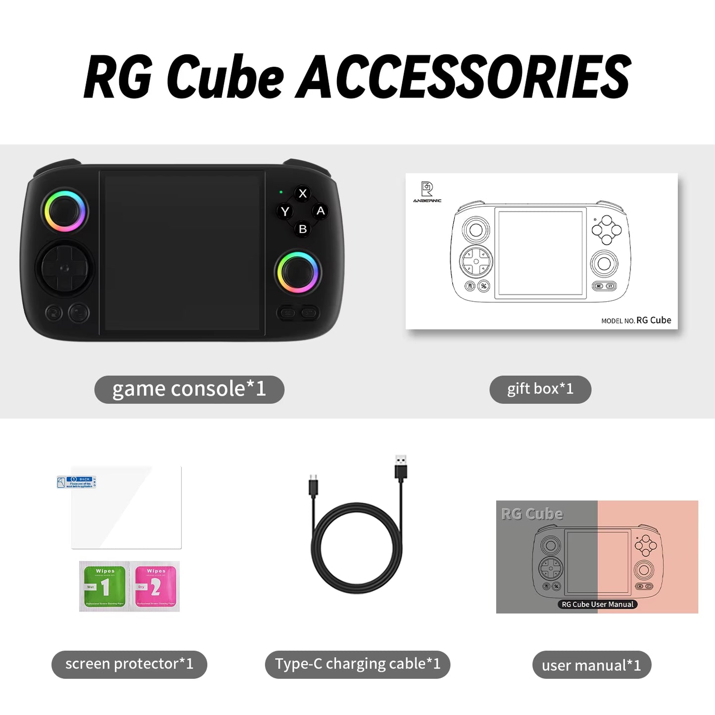 RG Cube Retro Handheld Game Console 3.95" IPS Touch Screen Android 13 RGB Lighting Hall Joystick Support WIFI Streaming