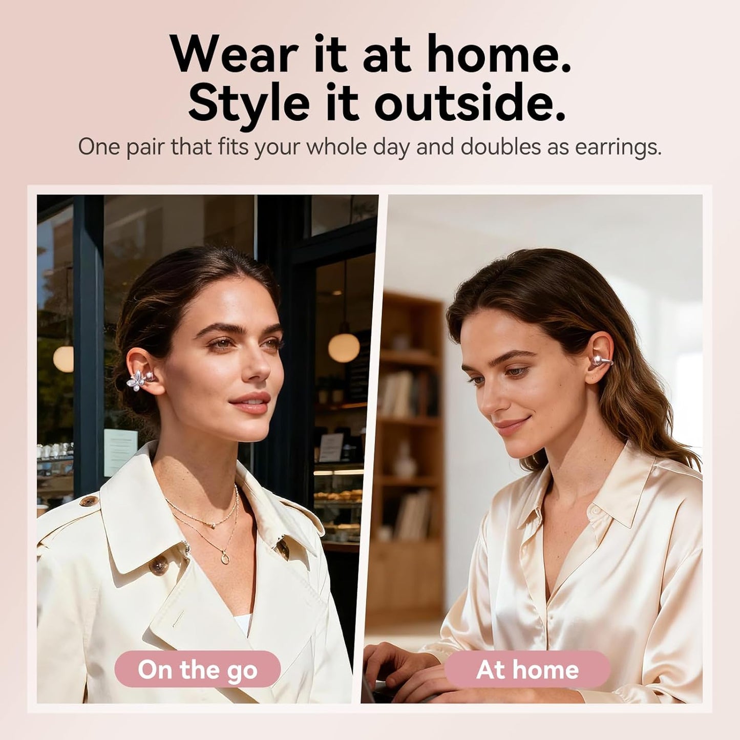 Clipfree Open-Ear Headphones with Butterfly Earrings, Ultra-Comfort & Snug Fit Clip on Earbuds, 50H Playtime Bluetooth 6.0 Wireless Headphones for Women Gifts, Sports & Workouts (Rose Gold)