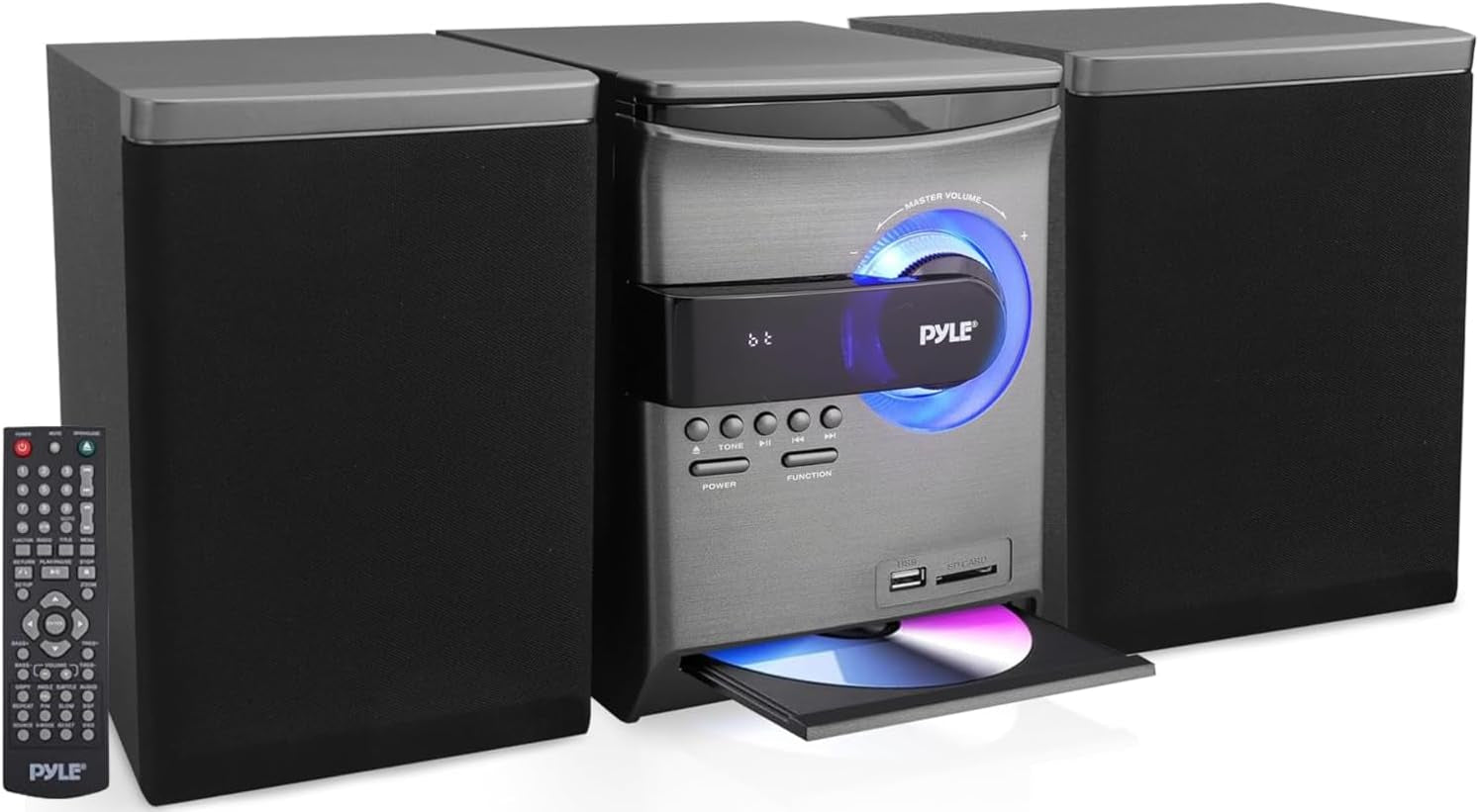 Home Stereo Shelf System – 30W Bluetooth CD Player with FM Radio, USB/SD Playback, Dual 2-Way Speakers, Remote Control, Clear Sound Audio System for Home Entertainment – (Black) PHSKR24