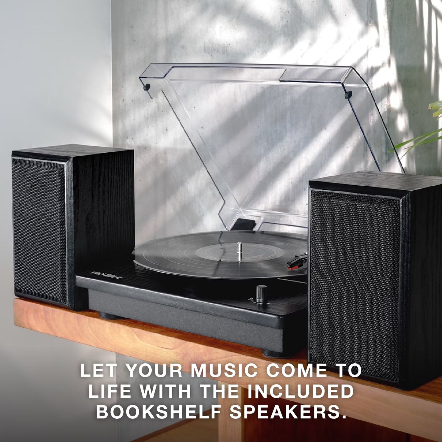 Montauk Bluetooth Turntable System with Bookshelf Speakers (Black)