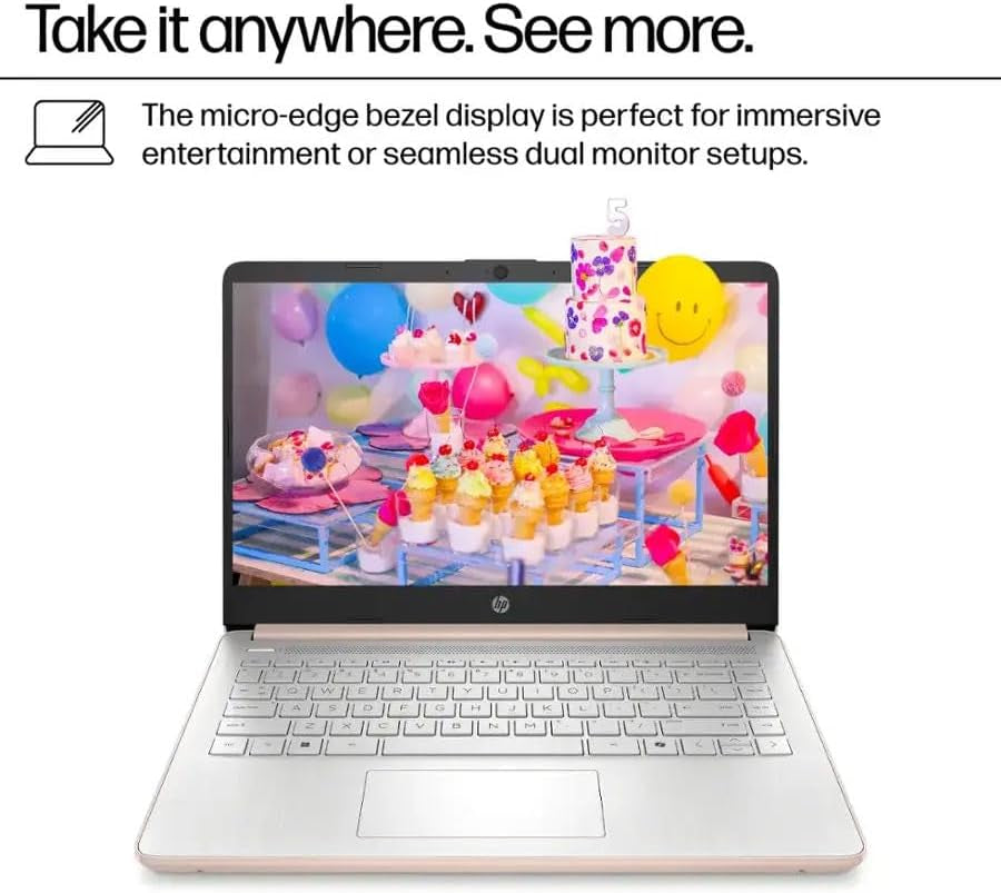 HP 14 Ultrabook Laptop • Intel CPU • 4GB RAM • 128GB UFS • up to 11.5 Hours Battery • Windows 11 Home • Rose Gold