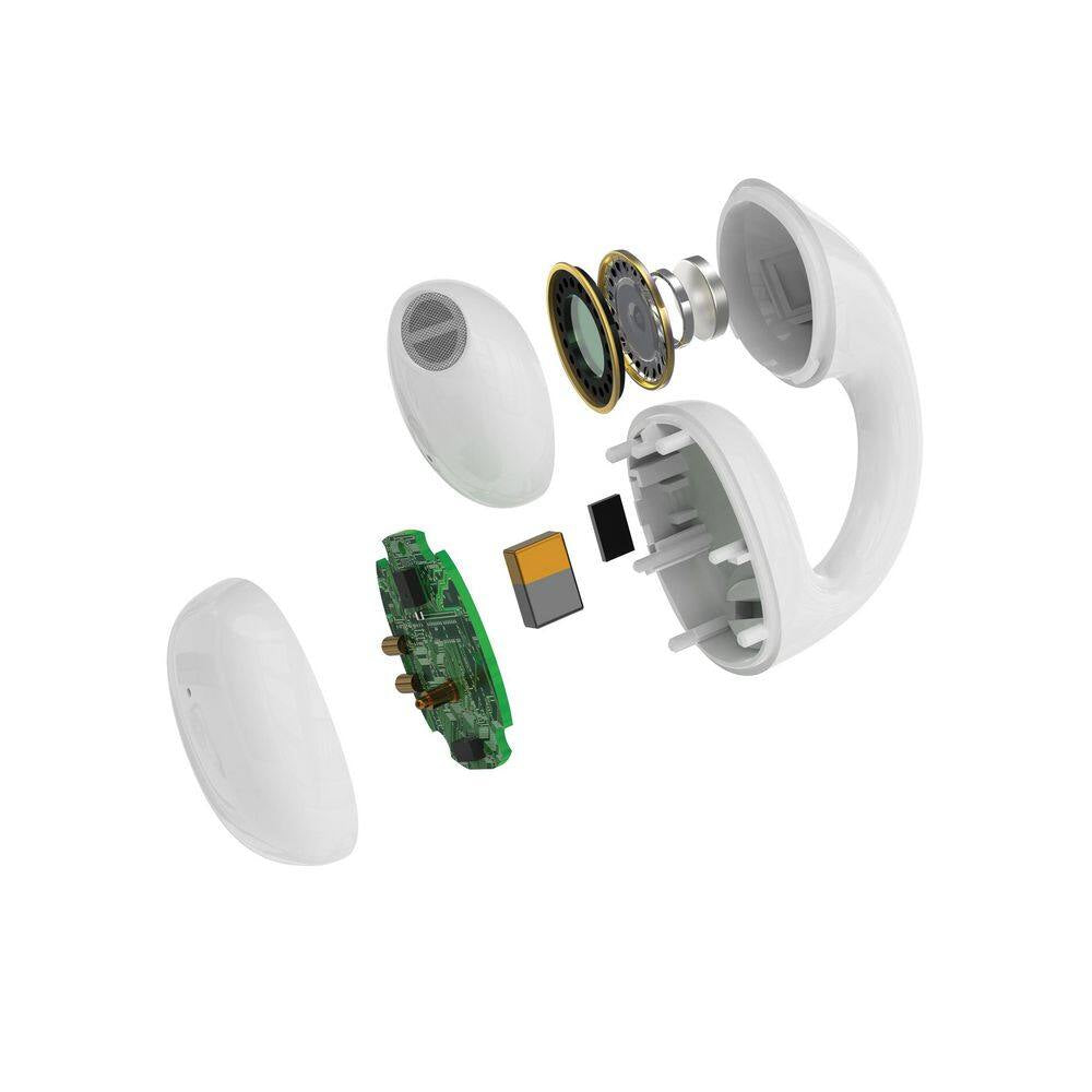 White Truly Wireless Bluetooth Open Ear Clip, Supports Siri and Google Assistants, Sweatproof Earbud and In-Ear