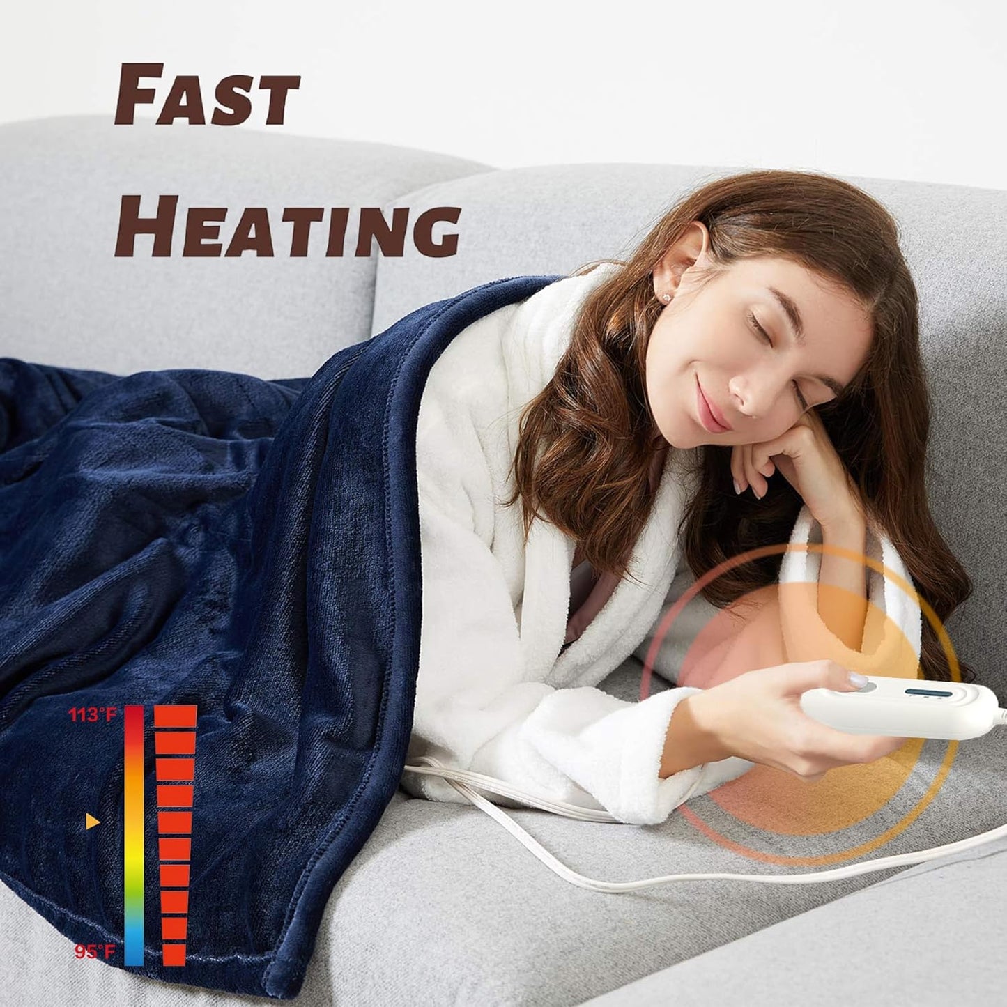 Electric Heated Blanket Twin,Super Cozy Soft 2-Layer Flannel 62" X 84" Heated Twin Size with 3 Heating Levels 8 Hours Auto Off, Machine Washable, ETL and FCC Certified, Home Office Use, Blue